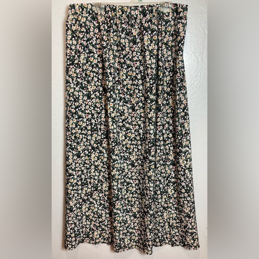 Shein Curve Black Floral Ditsy Faux Wrap Maxi Skirt Cottagecore Boho Plus 3XL
